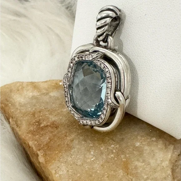 David Yurman Large Diamond Blue Topaz Labyrinth Enhancer Pendant .925 - Picture 4 of 10